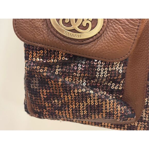Sharif Women's Sequined Leopard Print Crossbody Handbag With Dust Bag Brown - Picture 5 of 9